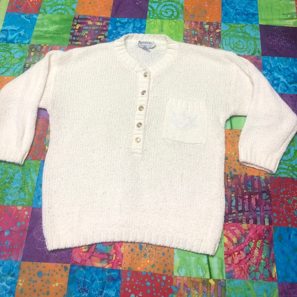 Crystal white anchor golden button sweater